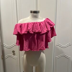 The Impeccable Pig Pink Ruffled Crop Blouse size small
